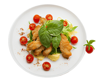Salad of Arugula Fried Chicken Meat. Generative AI png