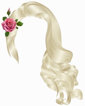 woman long curly hairs with flower.pink rose. blonde colors.retro style. beauty fashion. realistic 3d. vector