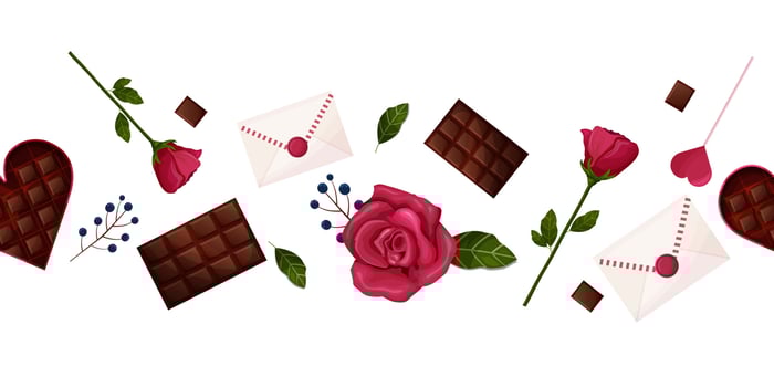 holiday decorations with chocolate, heart, flowers, leaves valentine's day. vector. vector