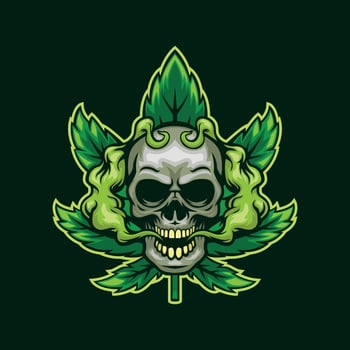 Skull with green smoke and background leaf vector