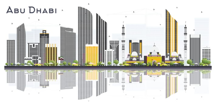 Abu Dhabi UAE City Skyline with Gray Buildings and Reflections Isolated on White Background. vector