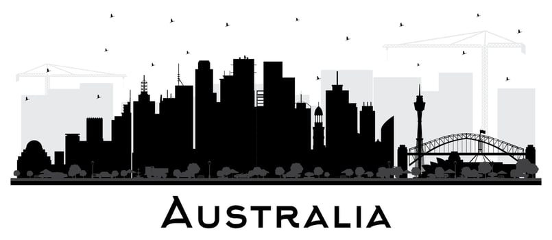 Australia City Skyline Silhouette with Black Buildings Isolated on White. vector