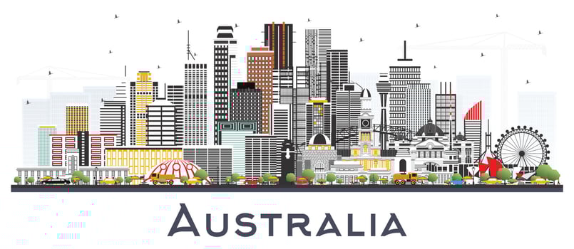 Australia City Skyline with Gray Buildings Isolated on White. vector