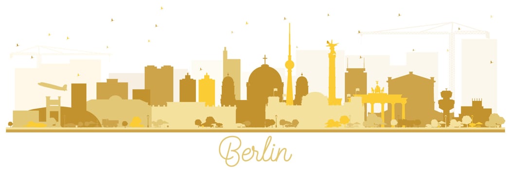 Berlin Germany Skyline Silhouette with Golden Buildings Isolated on White. vector