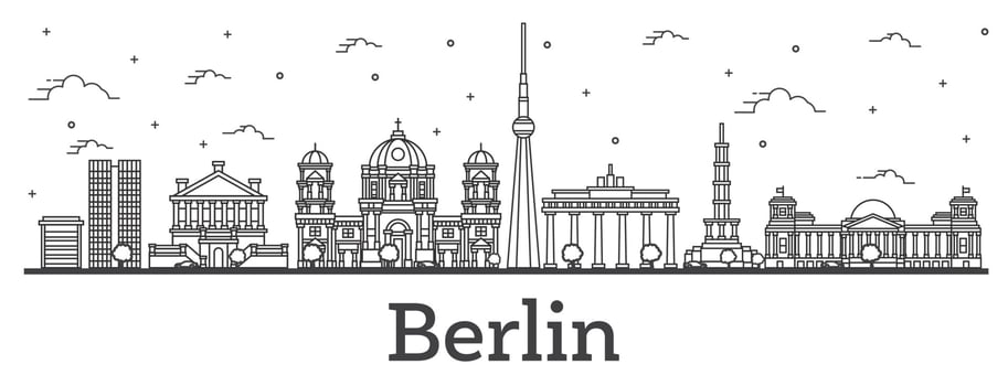 Outline Berlin Germany City Skyline with Historical Buildings Isolated on White. vector