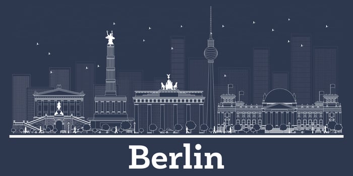 Outline Berlin Germany City Skyline with White Buildings. vector
