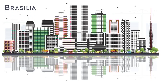 Brasilia Brazil City Skyline with Gray Buildings and Reflections Isolated on White. vector