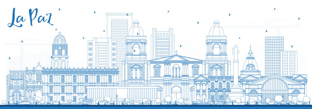Outline La Paz Bolivia City Skyline with Blue Buildings. vector