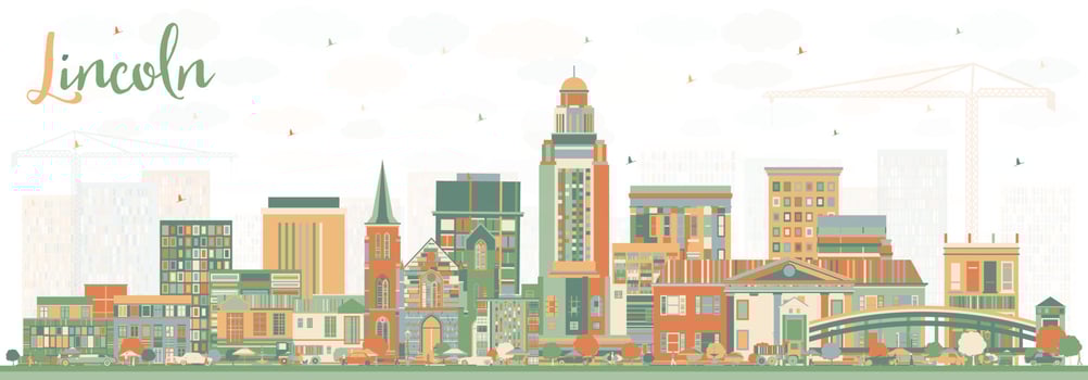 Lincoln Nebraska City Skyline with Color Buildings. vector