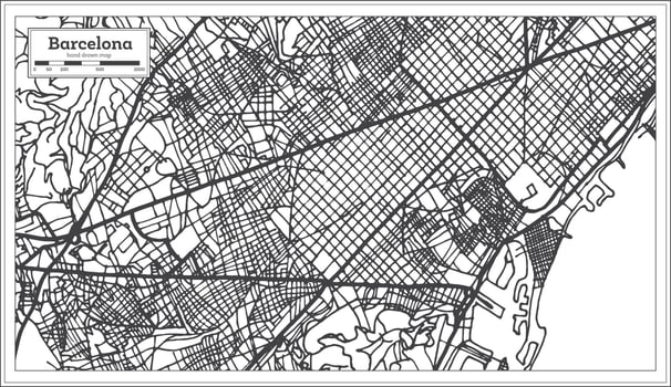 Barcelona Spain City Map in Retro Style. Outline Map. vector
