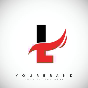 Bold Black Letter L Logo Design With Red Swoosh Vector Illustration