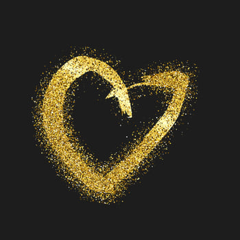 Gold glitter doodle heart on dark background. Gold grunge hand drawn heart. Romantic love symbol. Vector illustration.