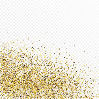Gold glitter confetti backdrop isolated on white transparent background. Celebratory texture with shining light effect. Vector illustration.