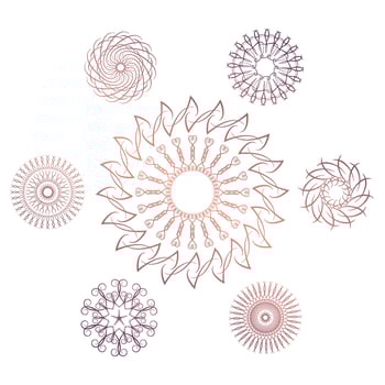 Set of seven geometric circular elements. Vector monogram on white background. Vector illustration