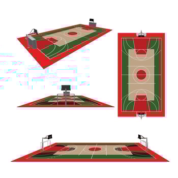 A realistic vector hardwood textured basketball court with basketball in the center court. EPS 10. File contains transparencies.