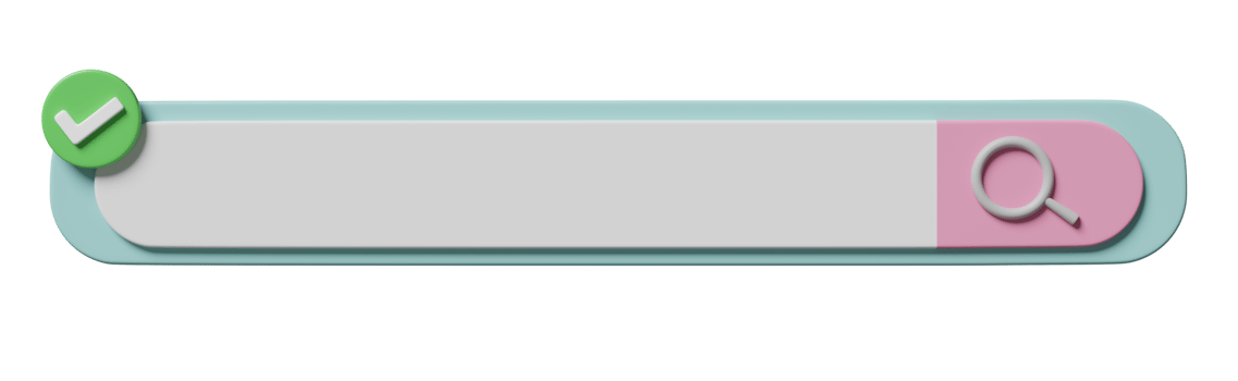 3d search bar blank with magnifying glass, checkmark isolated. minimal web search engine or web browsing concept, 3d render illustration png
