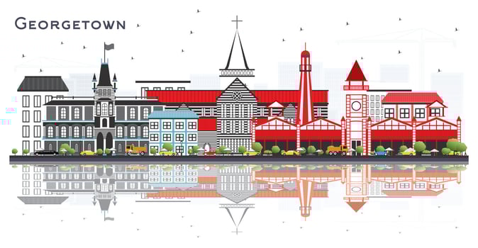 Georgetown Guyana City Skyline with Gray Buildings and Reflections Isolated on White. vector