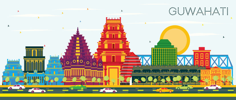 Guwahati India City Skyline with Color Buildings and Blue Sky. vector