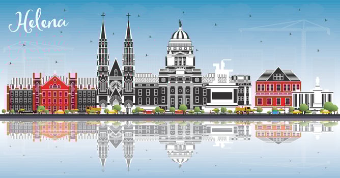 Helena Montana City Skyline with Color Buildings, Blue Sky and Reflections. vector