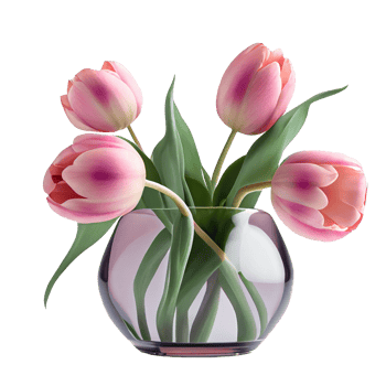 bouquet of tulips. pink tulips in vase png