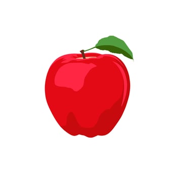 Red apple icon isolated on white background. Green leaf. Juicy fruit. vector