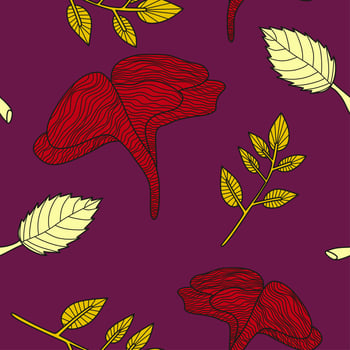 Autumn leaf's seamless pattern. Red, yellow and violet colors. Ornamental and linear. Modern textile, print, wrapping paper. vector