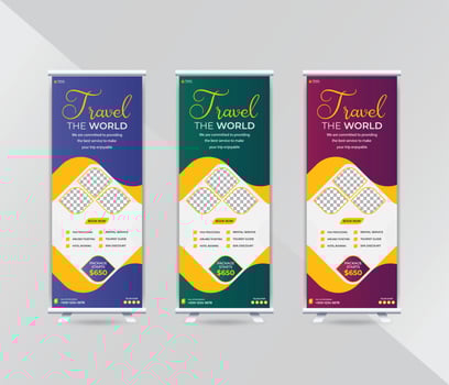 Creative travel and tourism roll up banner template design vector