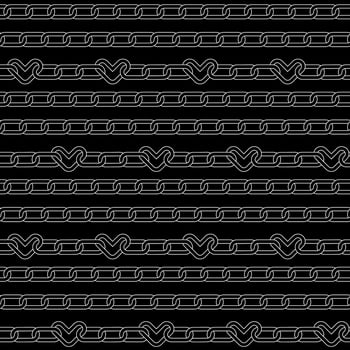 Seamless Pattern of chains with cute hearts links for y2k emo decoration, print, textile, fabric, stationery, greeting cards. Linear gohic vector illustration.