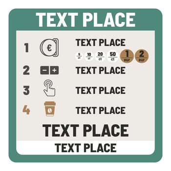 Sticker for coffee apparat. Instruction. Money. Template. Text place. vector