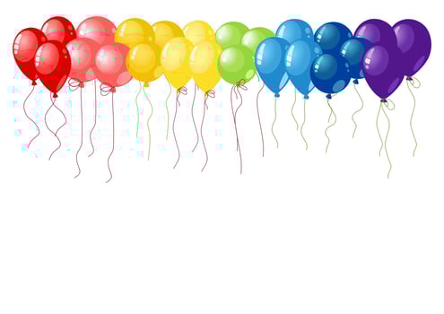Balloons set vector red, pink, orange, yellow, green, blue and violet on white background. Rainbow colors.