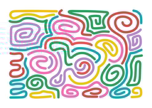 Colorful pattern. Fun colorful line doodle shape background. Yellow, green, violet, pink, red, blue colors. Mosaic. vector