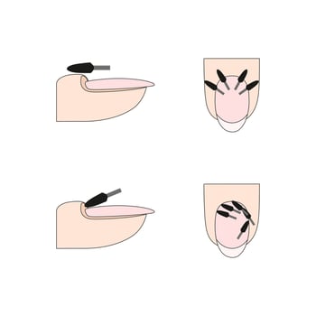 Manicure instruction. Nails cuticle remover guide. Cutter manicure instrument. Tutorial. vector