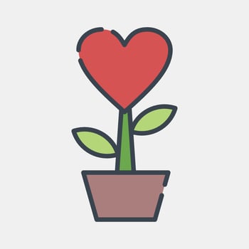 Icon heart shaped plant. Valentine day celebration elements. Icons in filled line style. Good for prints, posters, logo, party decoration, greeting card, etc. vector