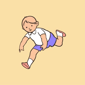 Cute boy is jumping, running. vector