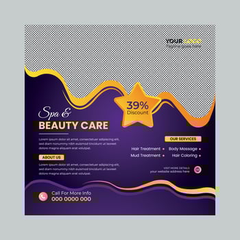 Modern Spa Beauty Care square social mspedia post and Spa web banner promotion ads sales vector template