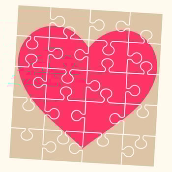 Pink love heart puzzle pieces flat design illustration vector