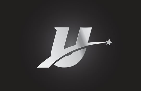 silver metal U alphabet letter logo icon with star. Creative design for business or company vector