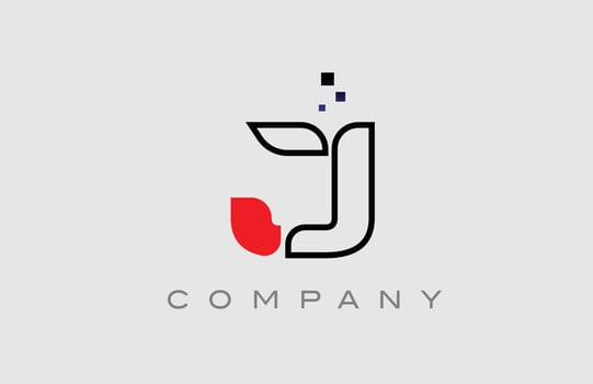 red black line J alphabet letter logo icon. Creative design template for company and business vector