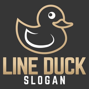 Golden Rubber Duck line art logo flat design logo illustration. vector logo template isolated on black background