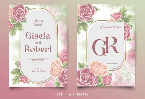 watercolor wedding invitation template with colorful flower ornament vector