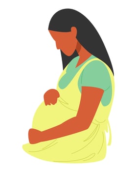 African American woman is pregnant. woman holding her belly side view. concept of health, baby, pregnancy, woman theme. vector illustration. flat style.