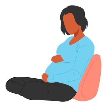 pregnant african american woman. woman holding her belly leaning on the pillow. concept of health, baby, pregnancy, woman theme. vector illustration. flat style.