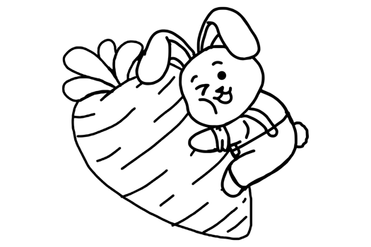 Cute little bunny wearing farmer's clothes hugging a big carrot line art png