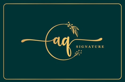 luxury gold signature initial Aq logo design isolated leaf and flower vector