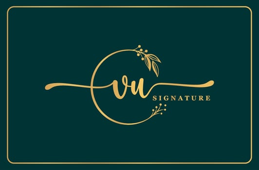 luxury gold signature initial vu logo design isolated leaf and flower vector