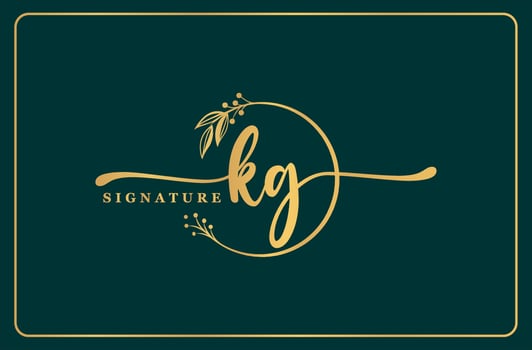 luxury gold signature initial kg logo design isolated leaf and flower vector