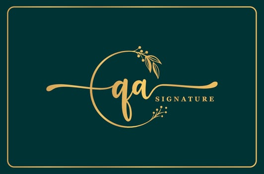 luxury gold signature initial qa logo design isolated leaf and flower vector