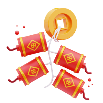 3d render illustration of chinese firecracker icon, chinese new year png