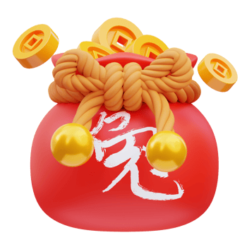 3d render illustration of china coin bag icon, chinese new year png