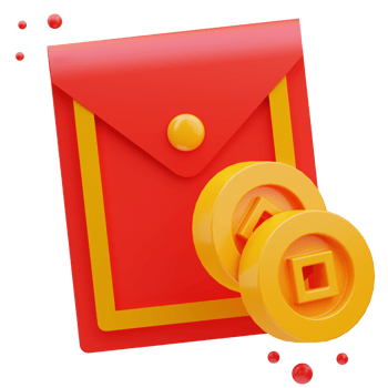 3d render illustration of cute red china envelope icon with gold coin, chinese new year png